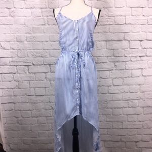 Juniors Cotton Striped High-Low Dress Blue White